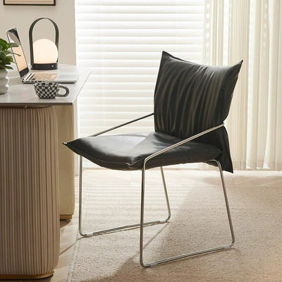 Modern Minimalist Rectangular Sponge Seat Cushion PU Leather Metal Dining Chair Backrest Armrest For Dining Room