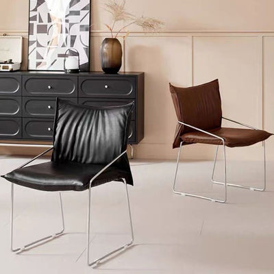 Modern Minimalist Rectangular Sponge Seat Cushion PU Leather Metal Dining Chair Backrest Armrest For Dining Room