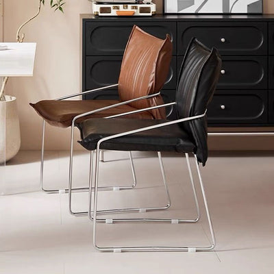 Modern Minimalist Rectangular Sponge Seat Cushion PU Leather Metal Dining Chair Backrest Armrest For Dining Room