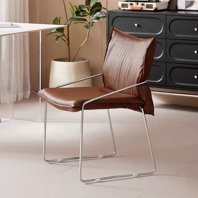 Modern Minimalist Rectangular Sponge Seat Cushion PU Leather Metal Dining Chair Backrest Armrest For Dining Room