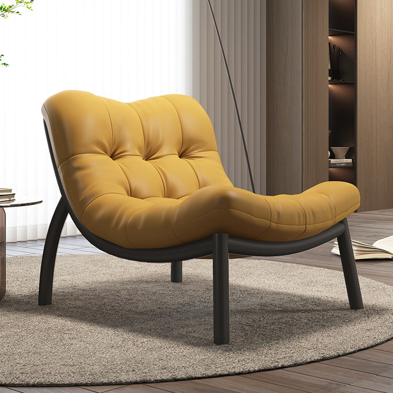 Modern Minimalist Curved Synthetic Leather Sponge Cushion Metal Frame Accent Chair Backrest For Living Room