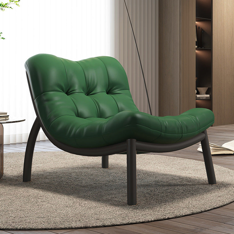 Modern Minimalist Curved Synthetic Leather Sponge Cushion Metal Frame Accent Chair Backrest For Living Room