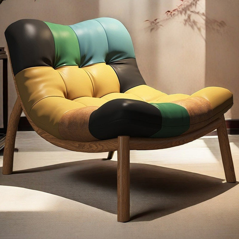 Modern Minimalist Curved Synthetic Leather Sponge Cushion Metal Frame Accent Chair Backrest For Living Room