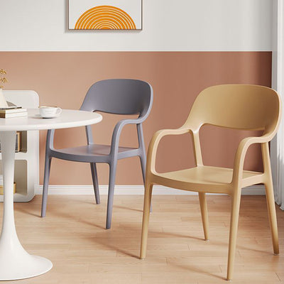 Modern Minimalist Square Seat Plastic Dining Chair Backrest Armrest For Dining Room