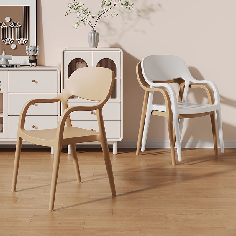 Modern Minimalist Square Seat Plastic Dining Chair Backrest Armrest For Dining Room