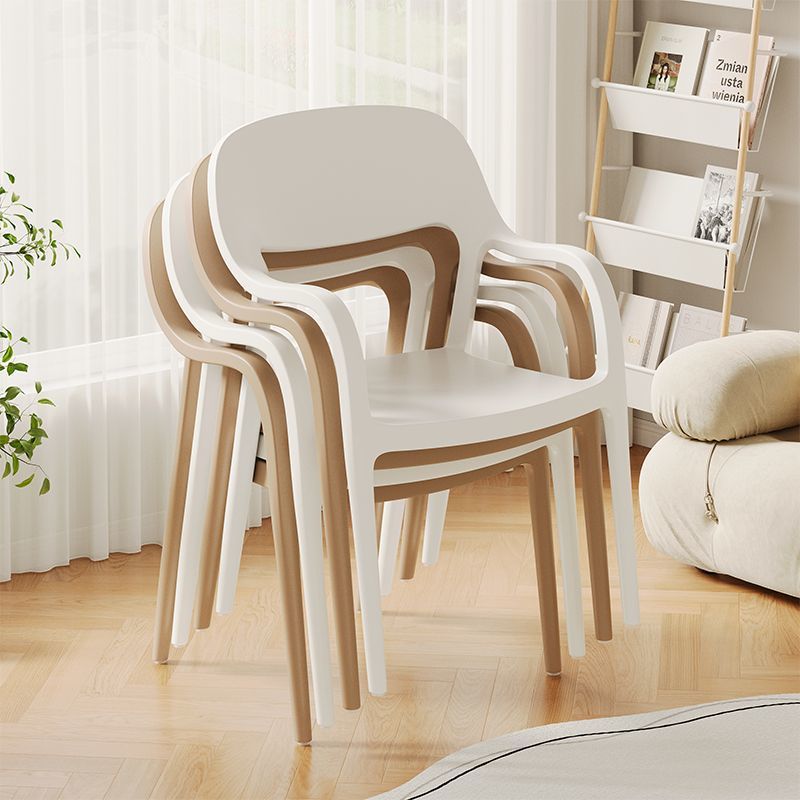 Modern Minimalist Square Seat Plastic Dining Chair Backrest Armrest For Dining Room