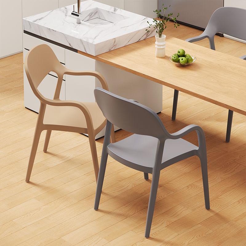 Modern Minimalist Square Seat Plastic Dining Chair Backrest Armrest For Dining Room