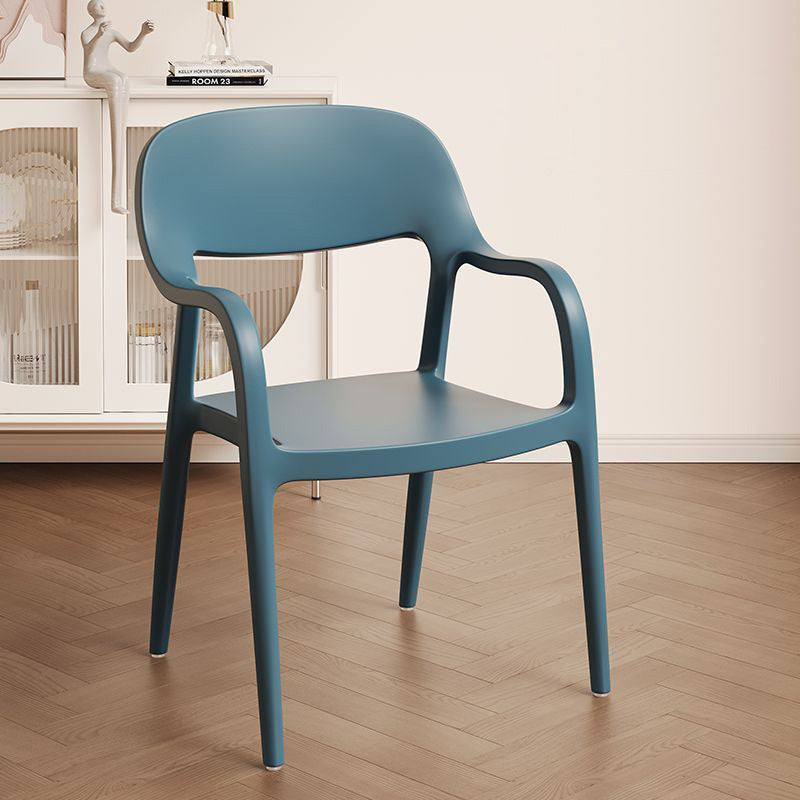 Modern Minimalist Square Seat Plastic Dining Chair Backrest Armrest For Dining Room