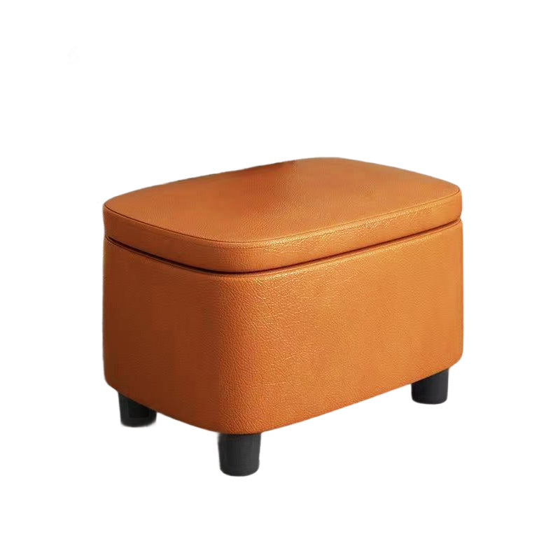 Modern Minimalist Rectangular Solid Wood Oil-Waxed Leather Sponge Footstool For Living Room