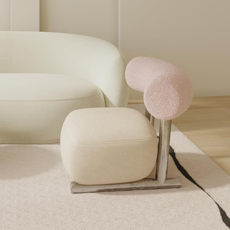 Moderner minimalistischer rechteckiger Akzentstuhl aus Sherpa-Stoff, Karbonstahl und Schaumstoff mit Rückenlehne für das Wohnzimmer 