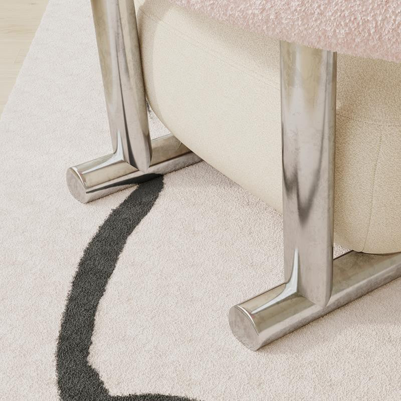 Moderner minimalistischer rechteckiger Akzentstuhl aus Sherpa-Stoff, Karbonstahl und Schaumstoff mit Rückenlehne für das Wohnzimmer 
