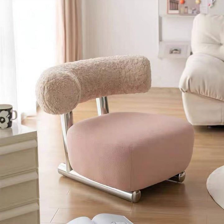 Moderner minimalistischer rechteckiger Akzentstuhl aus Sherpa-Stoff, Karbonstahl und Schaumstoff mit Rückenlehne für das Wohnzimmer 