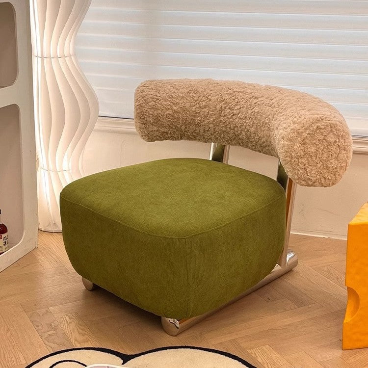 Moderner minimalistischer rechteckiger Akzentstuhl aus Sherpa-Stoff, Karbonstahl und Schaumstoff mit Rückenlehne für das Wohnzimmer 