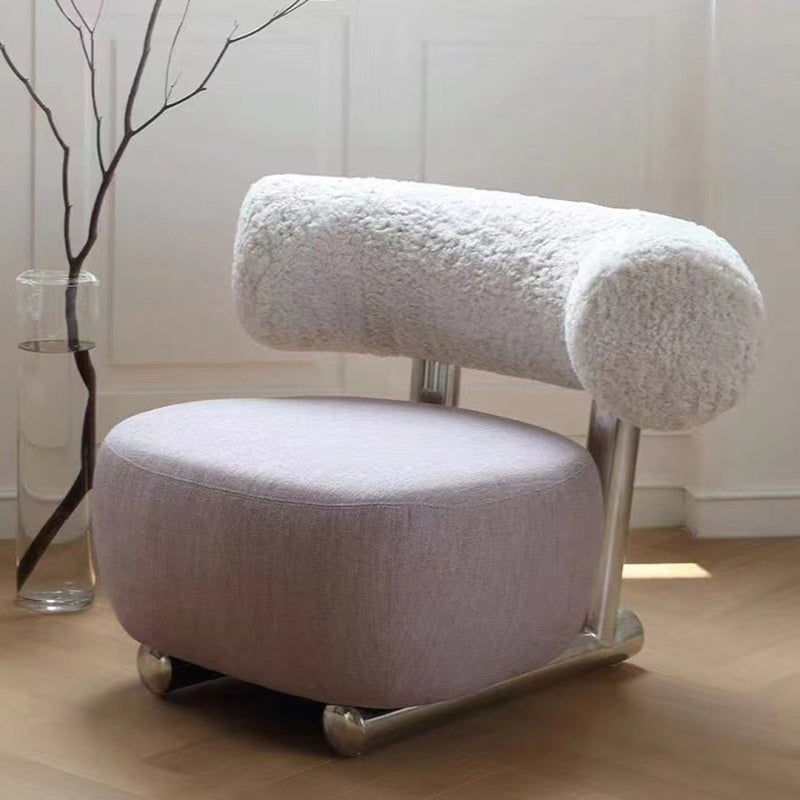 Moderner minimalistischer rechteckiger Akzentstuhl aus Sherpa-Stoff, Karbonstahl und Schaumstoff mit Rückenlehne für das Wohnzimmer 
