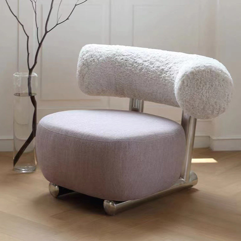 Moderner minimalistischer rechteckiger Akzentstuhl aus Sherpa-Stoff, Karbonstahl und Schaumstoff mit Rückenlehne für das Wohnzimmer 