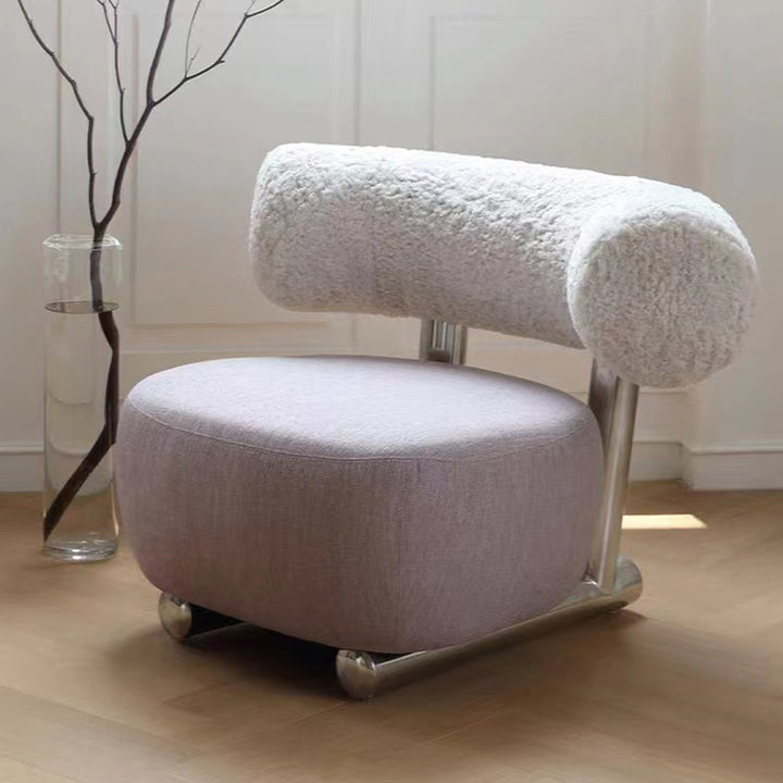 Moderner minimalistischer rechteckiger Akzentstuhl aus Sherpa-Stoff, Karbonstahl und Schaumstoff mit Rückenlehne für das Wohnzimmer 