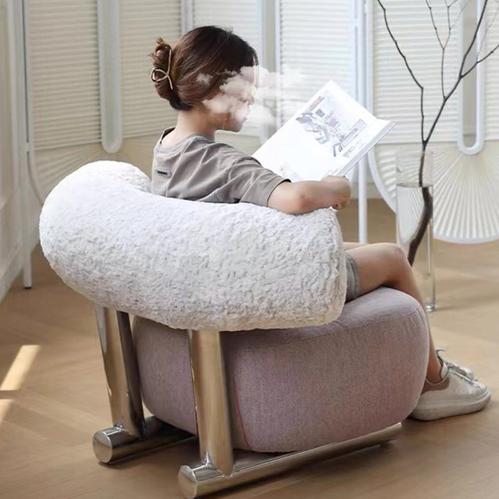 Moderner minimalistischer rechteckiger Akzentstuhl aus Sherpa-Stoff, Karbonstahl und Schaumstoff mit Rückenlehne für das Wohnzimmer 