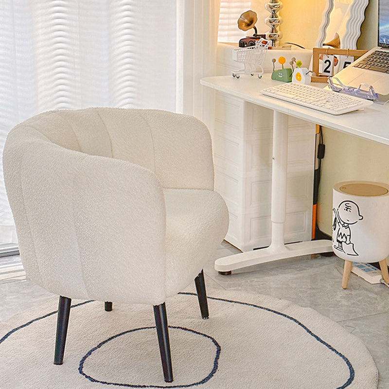 Taburete tocador moderno minimalista con cojín de asiento curvo, tela sherpa, esponja y acero al carbono, con respaldo y reposabrazos, para dormitorio 