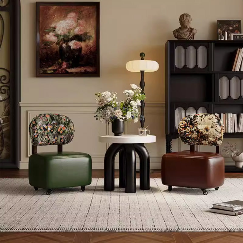 Modern Minimalist Rectangular Oil-Waxed Leather Solid Wood Sponge Low Stool Movable Backrest For Living Room