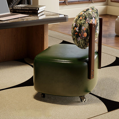 Modern Minimalist Rectangular Oil-Waxed Leather Solid Wood Sponge Low Stool Movable Backrest For Living Room