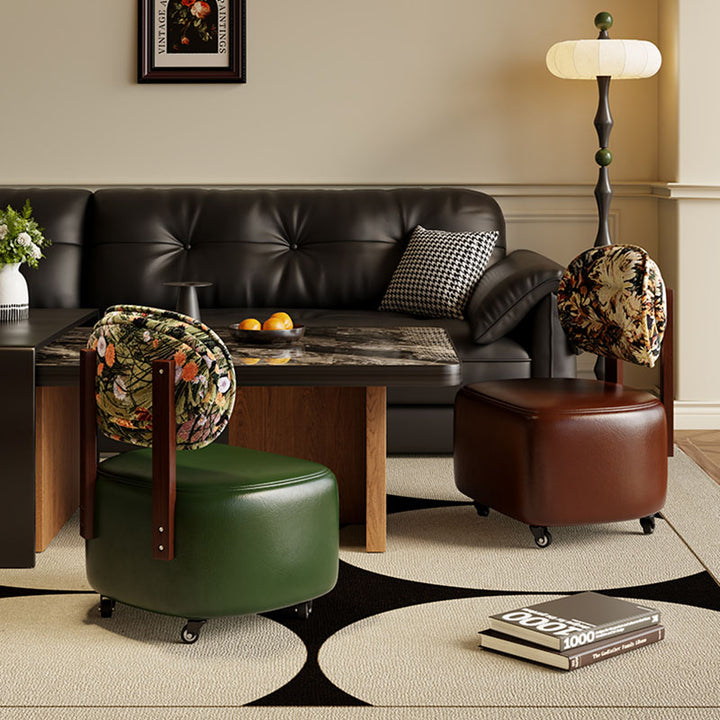 Modern Minimalist Rectangular Faux Oil-Waxed Leather Plywood Fabric Sponge Low Stool Movable Backrest For Living Room