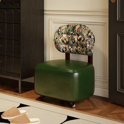 Modern Minimalist Rectangular Oil-Waxed Leather Solid Wood Sponge Low Stool Movable Backrest For Living Room