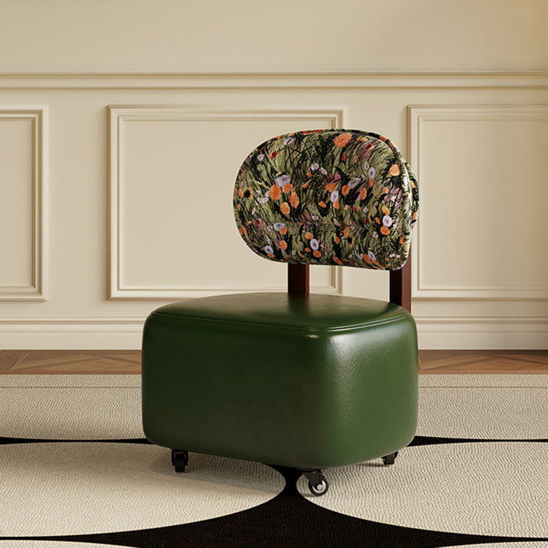 Modern Minimalist Rectangular Oil-Waxed Leather Solid Wood Sponge Low Stool Movable Backrest For Living Room
