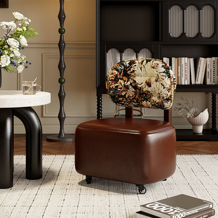 Modern Minimalist Rectangular Faux Oil-Waxed Leather Plywood Fabric Sponge Low Stool Movable Backrest For Living Room
