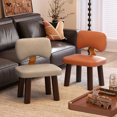 Modern Minimalist Rectangular Cushion Faux Leather Solid Wood Sponge Low Stool Backrest For Living Room