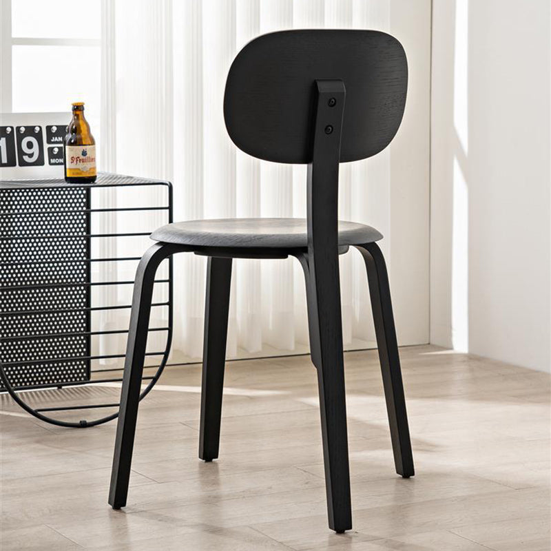 Silla de comedor moderna y minimalista con asiento redondo, panel de madera curvado y respaldo para comedor 