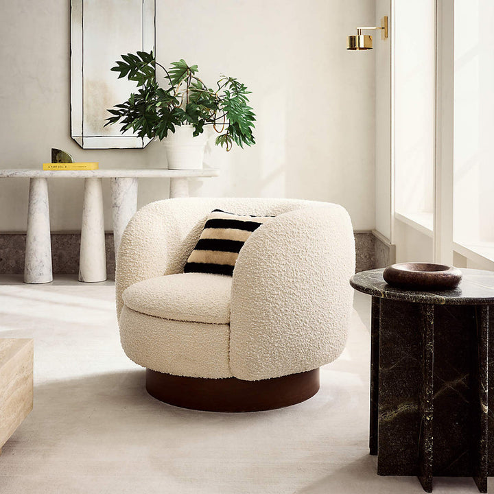 Modern Minimalist Round Cushion Sherpa Fabric Pine Wood Sponge Accent Chair Backrest Armrest For Living Room