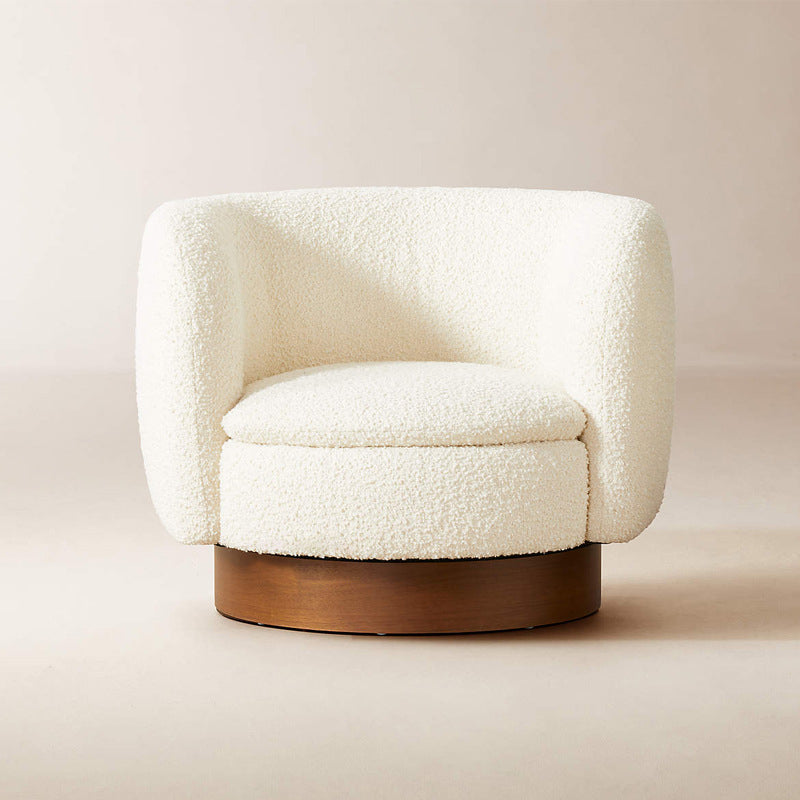 Modern Minimalist Round Cushion Lambswool Solid Wood Sponge Accent Chair Backrest Armrest For Living Room