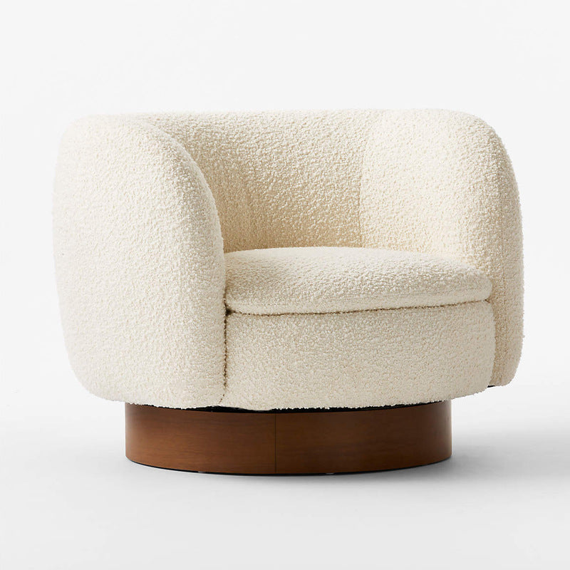 Modern Minimalist Round Cushion Sherpa Fabric Pine Wood Sponge Accent Chair Backrest Armrest For Living Room