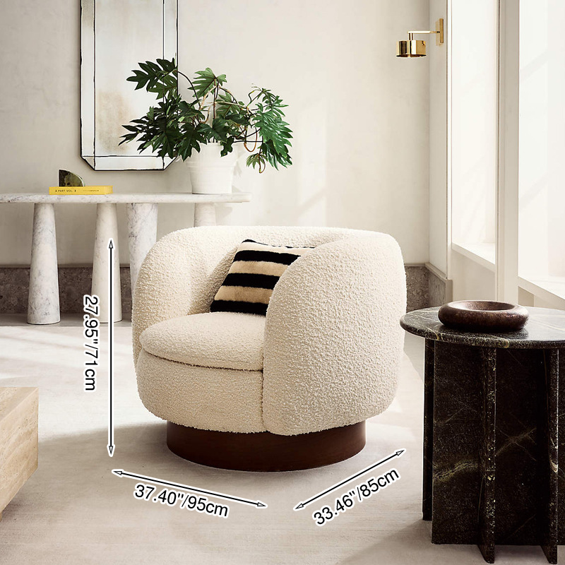 Modern Minimalist Round Cushion Lambswool Solid Wood Sponge Accent Chair Backrest Armrest For Living Room