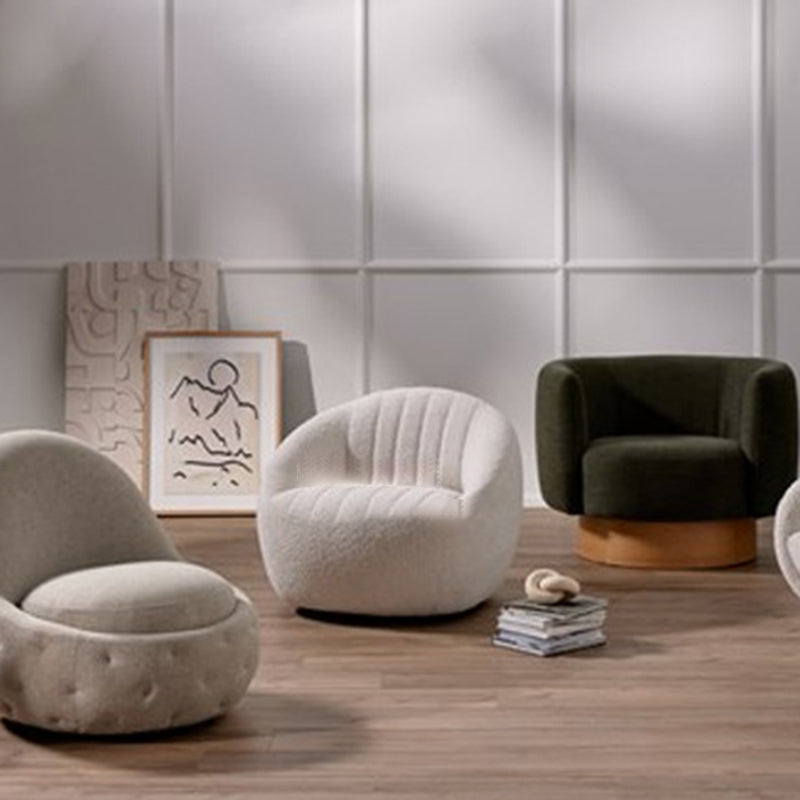Modern Minimalist Curved Lambswool Solid Wood Sponge Accent Chair Backrest Armrest For Living Room