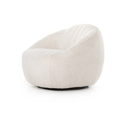 Modern Minimalist Curved Lambswool Solid Wood Sponge Accent Chair Backrest Armrest For Living Room