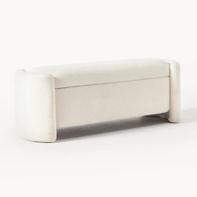 Modern Minimalist Rectangular Teddy Fleece Pine Wood Sponge Footstool For Living Room