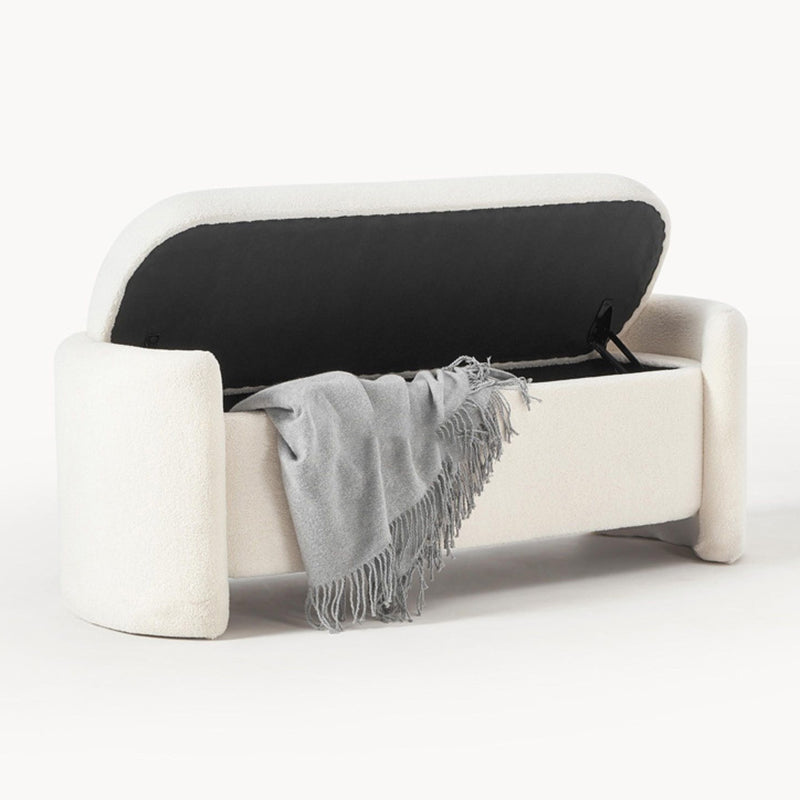 Modern Minimalist Rectangular Teddy Fleece Pine Wood Sponge Footstool For Living Room