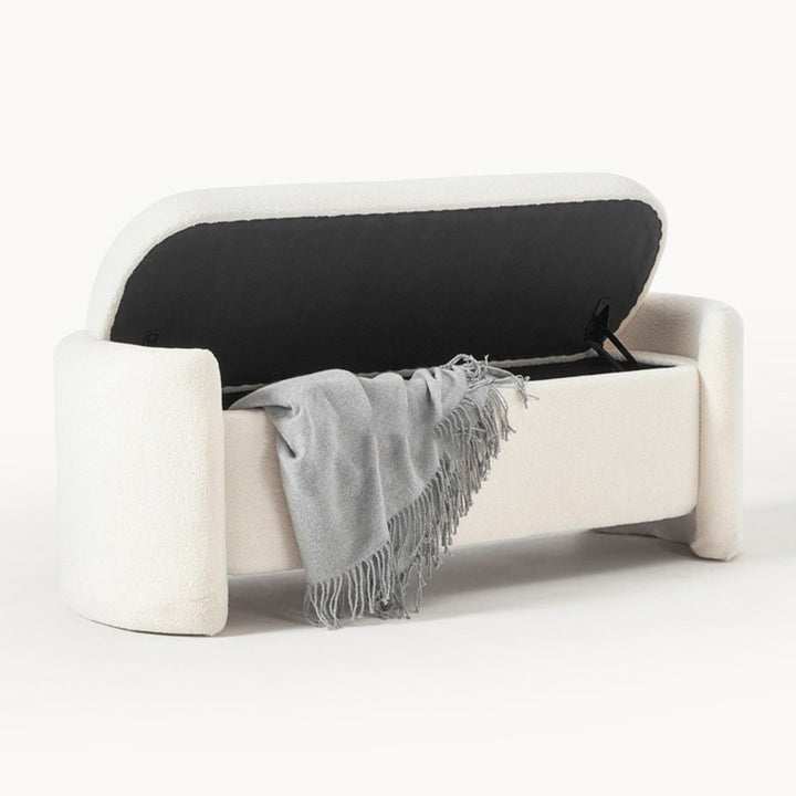 Modern Minimalist Rectangular Teddy Fleece Pine Wood Sponge Footstool For Living Room