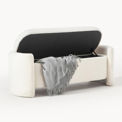 Modern Minimalist Rectangular Teddy Velvet Solid Wood Sponge Footstool For Living Room