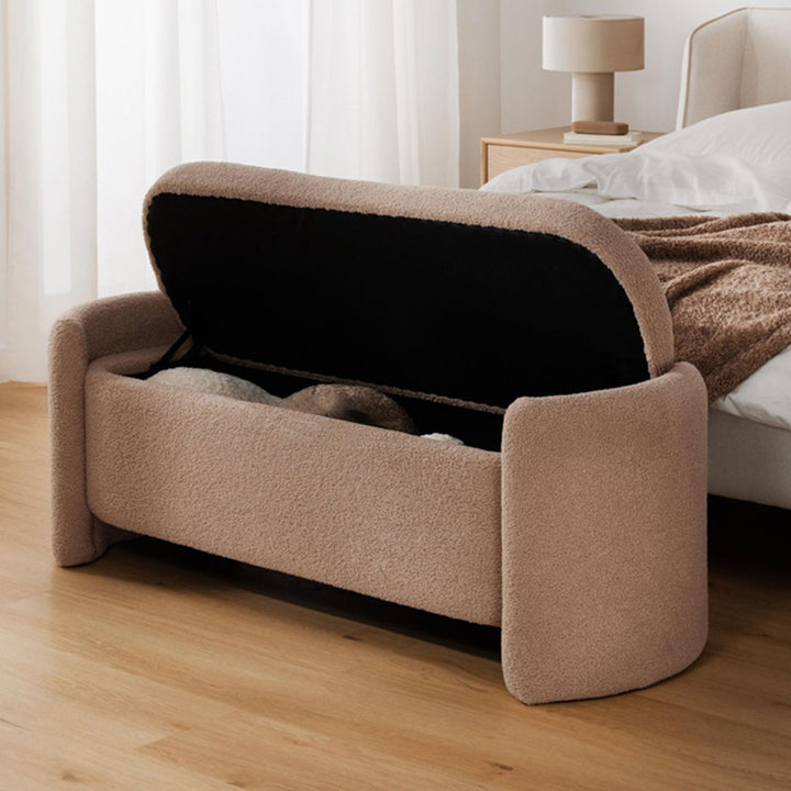 Modern Minimalist Rectangular Teddy Fleece Pine Wood Sponge Footstool For Living Room