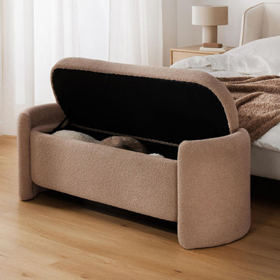 Modern Minimalist Rectangular Teddy Velvet Solid Wood Sponge Footstool For Living Room