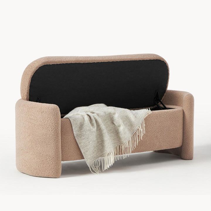 Modern Minimalist Rectangular Teddy Fleece Pine Wood Sponge Footstool For Living Room
