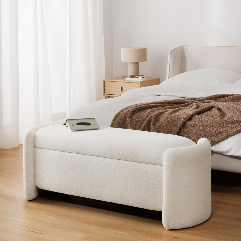 Modern Minimalist Rectangular Teddy Fleece Pine Wood Sponge Footstool For Living Room