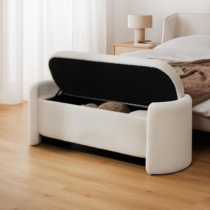 Modern Minimalist Rectangular Teddy Fleece Pine Wood Sponge Footstool For Living Room