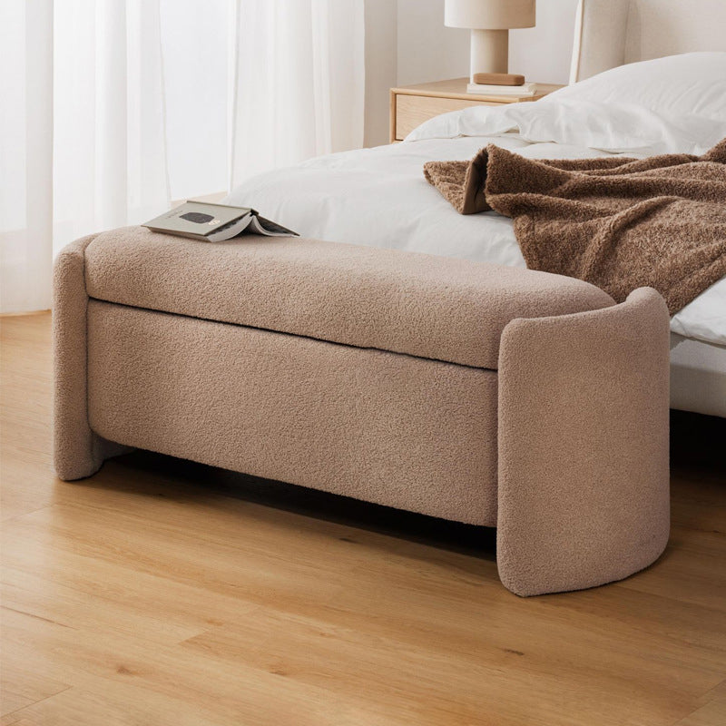 Modern Minimalist Rectangular Teddy Velvet Solid Wood Sponge Footstool For Living Room