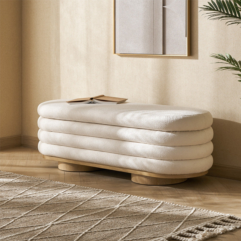 Modern Minimalist Oval Lambswool Solid Wood Sponge Footstool For Living Room