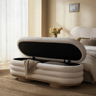 Modern Minimalist Oval Lambswool Solid Wood Sponge Footstool For Living Room