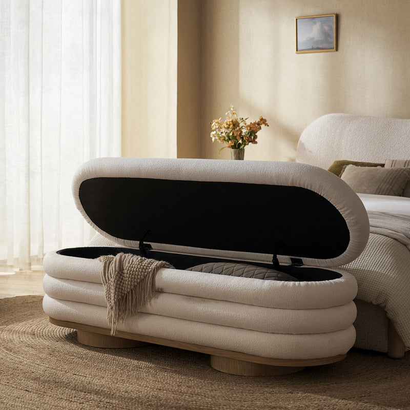 Modern Minimalist Oval Lambswool Solid Wood Sponge Footstool For Living Room
