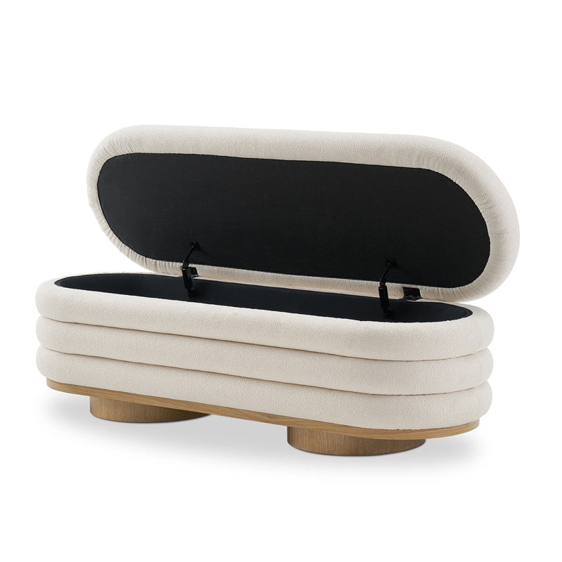 Modern Minimalist Oval Lambswool Solid Wood Sponge Footstool For Living Room